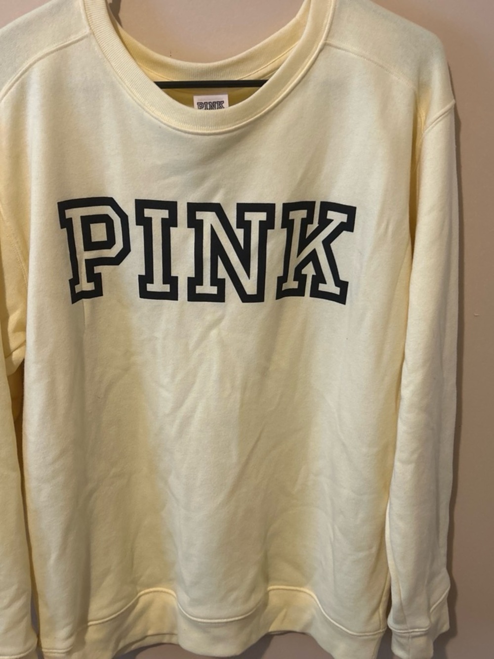 PINK Victoria's Secret Pale Yellow Crewneck Sweatshirt with Black Logo